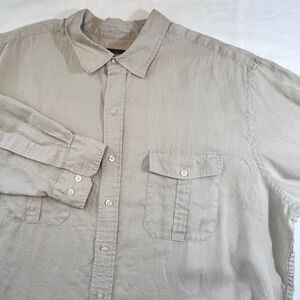 Oak Hill 2XL Mens 100% Linen Button Up Shirt‎ Long Sleeve Two Pocket